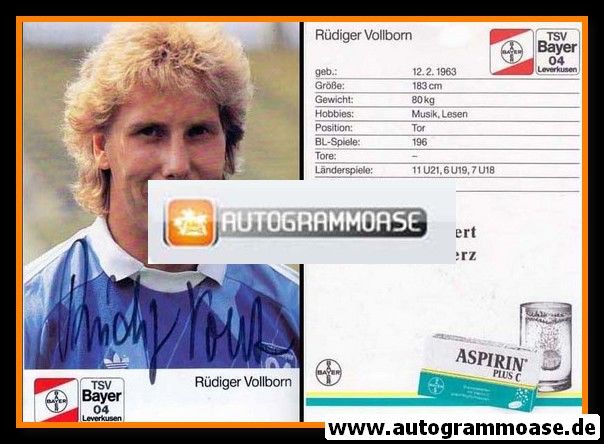 Autogramm Fussball | Bayer Leverkusen | 1989 | Rüdiger VOLLBORN