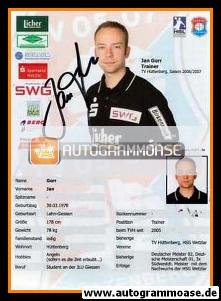 Autogramm Handball | TV Hüttenberg | 2006 | Jan GORR