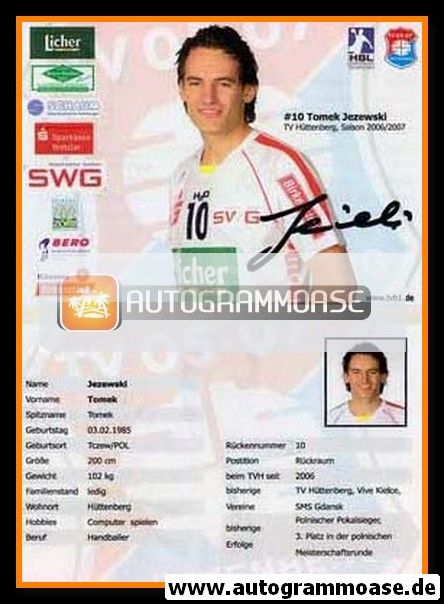 Autogramm Handball | TV Hüttenberg | 2006 | Tomek JEZEWSKI