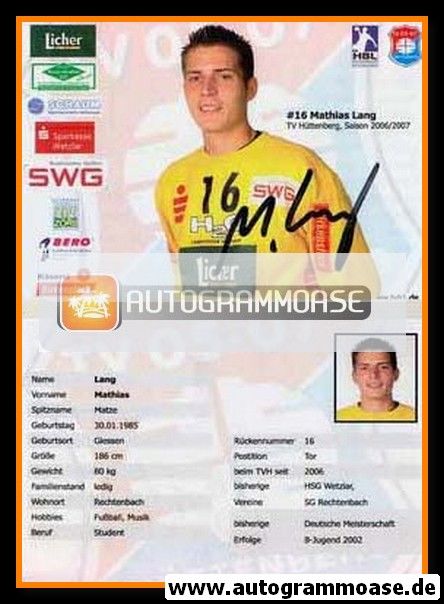 Autogramm Handball | TV Hüttenberg | 2006 | Mathias LANG