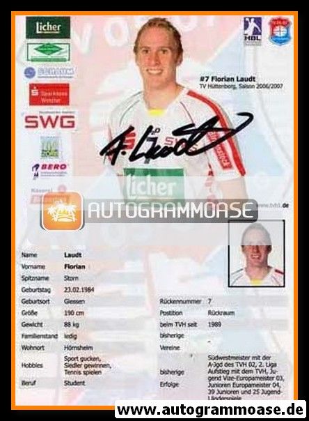 Autogramm Handball | TV Hüttenberg | 2006 | Florian LAUDT
