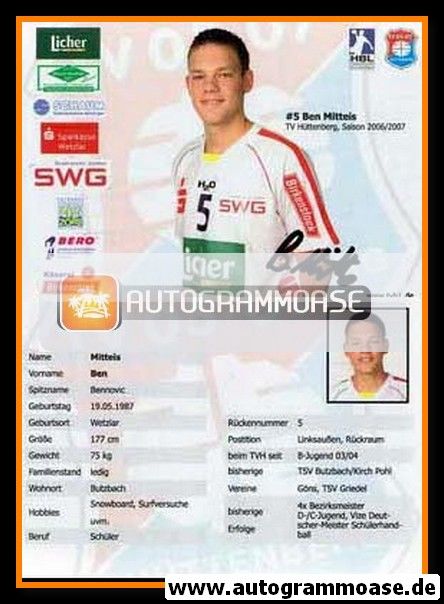 Autogramm Handball | TV Hüttenberg | 2006 | Ben MITTEIS