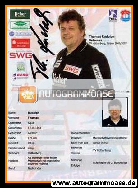 Autogramm Handball | TV Hüttenberg | 2006 | Thomas RUDOLPH