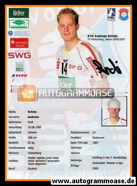 Autogramm Handball | TV Hüttenberg | 2006 | Andreas SCHOLZ