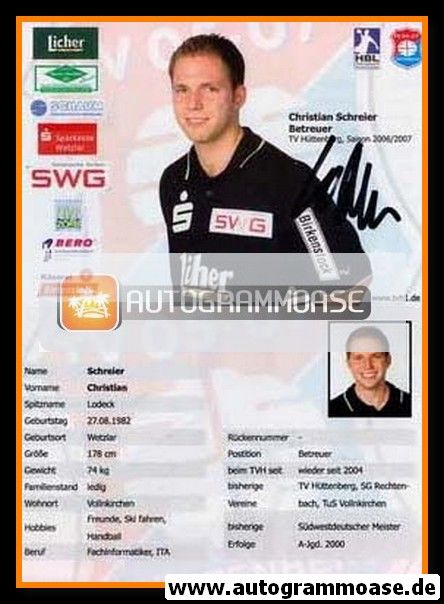Autogramm Handball | TV Hüttenberg | 2006 | Christian SCHREIER