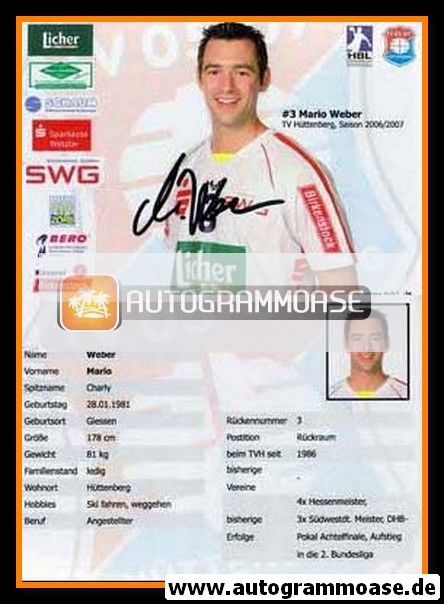 Autogramm Handball | TV Hüttenberg | 2006 | Mario WEBER