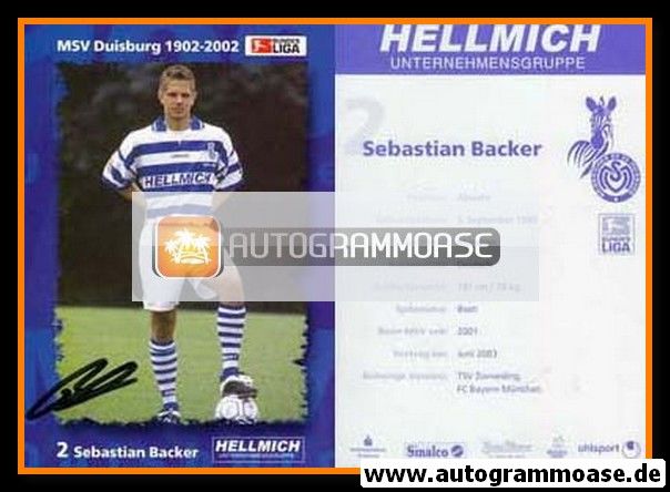 Autogramm Fussball | MSV Duisburg | 2002 | Sebastian BACKER