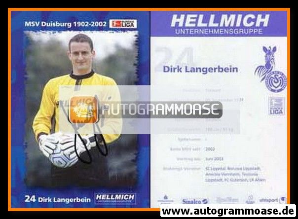 Autogramm Fussball | MSV Duisburg | 2002 | Dirk LANGERBEIN