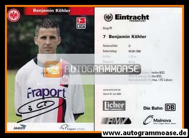 Autogramm Fussball | Eintracht Frankfurt | 2004 | Benjamin KÖHLER