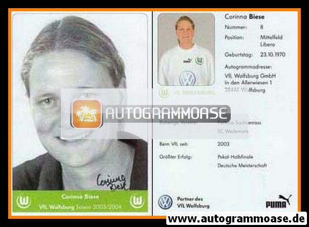 Autogramm Fussball (D) | VfL Wolfsburg | 2003 | Corinna BIESE