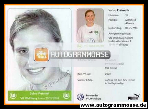 Autogramm Fussball (D) | VfL Wolfsburg | 2003 | Sahra FREIMUTH