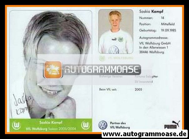 Autogramm Fussball (D) | VfL Wolfsburg | 2003 | Saskia KAMPF