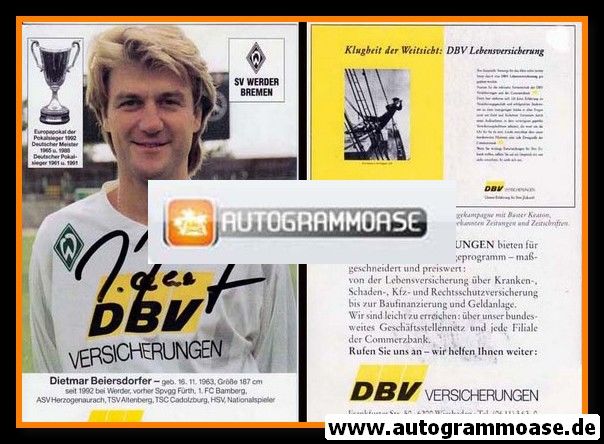 Autogramm Fussball | SV Werder Bremen | 1992 | Dietmar BEIERSDORFER