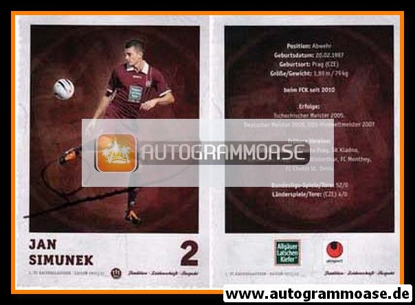 Autogramm Fussball | 1. FC Kaiserslautern | 2011 | Jan SIMUNEK
