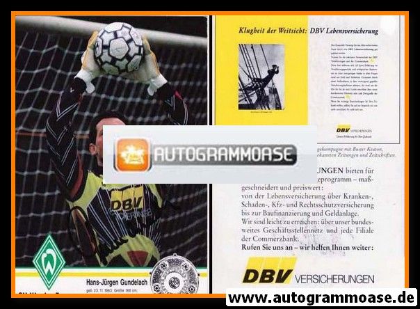 Autogramm Fussball | SV Werder Bremen | 1993 NAV | Hans-Jürgen GUNDELACH