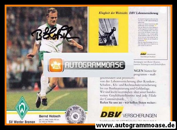 Autogramm Fussball | SV Werder Bremen | 1993 NAV | Bernd HOBSCH