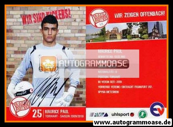Maurice Paul Autogrammkarte Kickers Offenbach 2011-12 Original Sign+A 159784 
