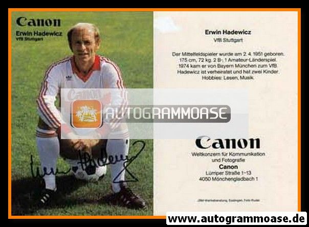 Autogramm Fussball | VfB Stuttgart | 1981 | Erwin HADEWICZ