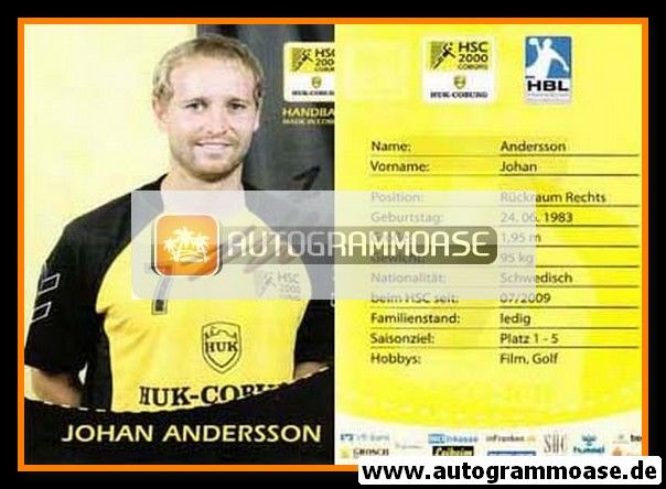 Autogramm Handball | HSC 2000 Coburg | 2009 | Johan ANDERSSON