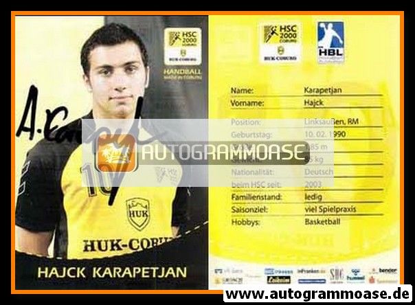 Autogramm Handball | HSC 2000 Coburg | 2009 | Hajck KARAPETJAN