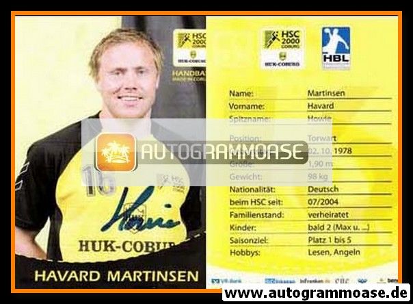 Autogramm Handball | HSC 2000 Coburg | 2009 | Havard MARTINSEN
