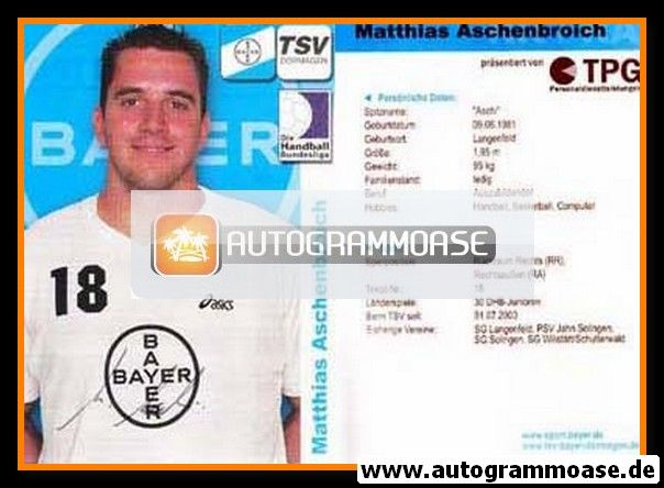 Autogramm Handball | TSV Bayer Dormagen | 2003 | Matthias ASCHENBROICH