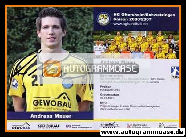 Autogramm Handball | HG Oftersheim/Schwetzingen | 2006 | Andreas MAUER