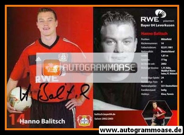 Autogramm Fussball | Bayer Leverkusen | 2002 | Hanno BALITSCH