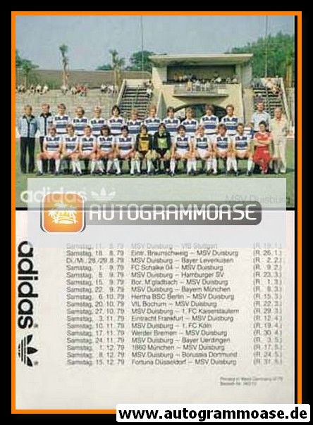 Mannschaftskarte Fussball | MSV Duisburg | 1979 Adidas