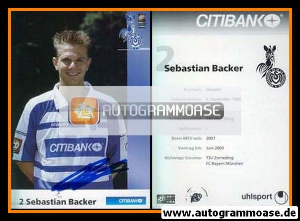 Autogramm Fussball | MSV Duisburg | 2001 | Sebastian BACKER