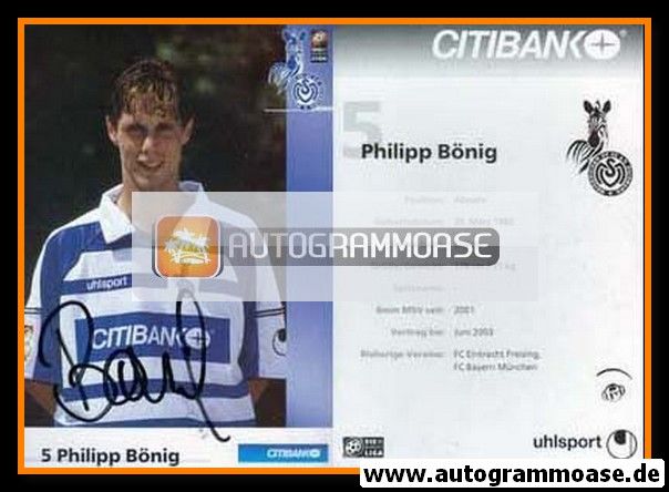 Autogramm Fussball | MSV Duisburg | 2001 | Philipp BÖNIG