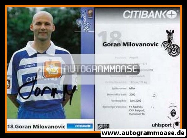 Autogramm Fussball | MSV Duisburg | 2001 | Goran MILOVANOVIC