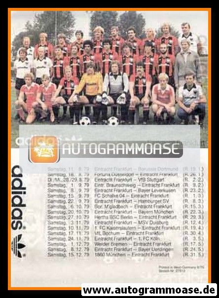 Mannschaftskarte Fussball | Eintracht Frankfurt | 1979 Adidas