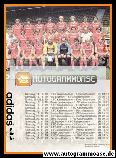 Mannschaftskarte Fussball | 1. FC Kaiserslautern | 1979 Adidas