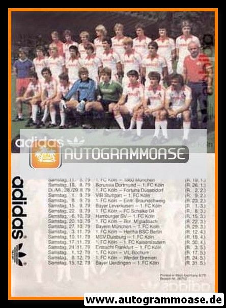 Mannschaftskarte Fussball | 1. FC Köln | 1979 Adidas