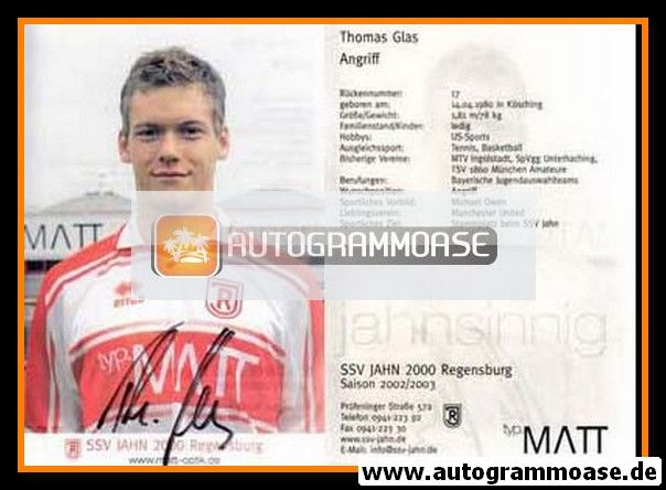 Autogramm Fussball | SSV Jahn Regensburg | 2002 | Thomas GLAS
