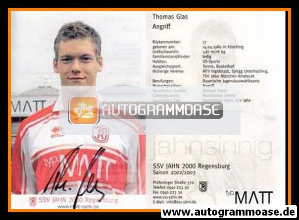 Autogramm Fussball | SSV Jahn Regensburg | 2002 | Thomas GLAS