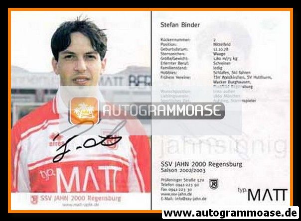 Autogramm Fussball | SSV Jahn Regensburg | 2002 | Stefan BINDER
