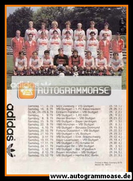 Mannschaftskarte Fussball | VfB Stuttgart | 1979 Adidas