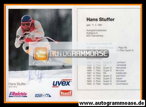 Autogramm Ski Alpin | Hans STUFFER | 1991 (Uvex)