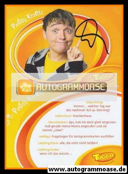 Autogramm TV | Super RTL | Paddy KROETZ | 2000er "Toggo"
