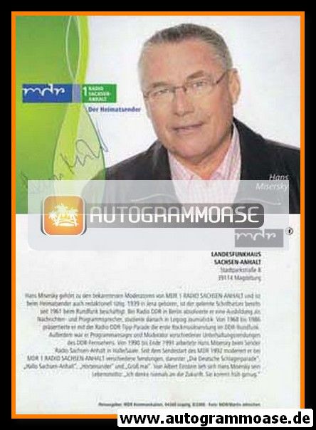 Autogramm Radio | MDR1 Sachsen-Anhalt | Hans MISERSKY | 2010er (Portrait Color)