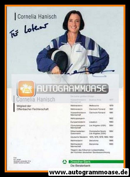 Autogramm Fechten | Cornelia HANISCH | 1985 (Portrait Color Dresdner Bank) OS-Gold