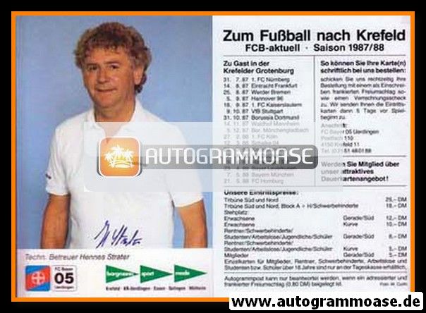 Autogramm Fussball | KFC Uerdingen 05 | 1987 | Hennes STRATER