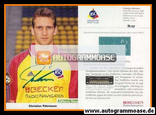 Autogramm Fussball | Karlsruher SC | 1998 | Christian FÄHRMANN