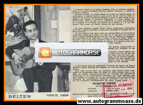 Autogrammkarte Flamenco | Paquito SIMON | 1970er (Artistas Belter)