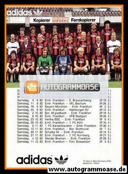 Mannschaftskarte Fussball | Eintracht Frankfurt | 1982 Adidas