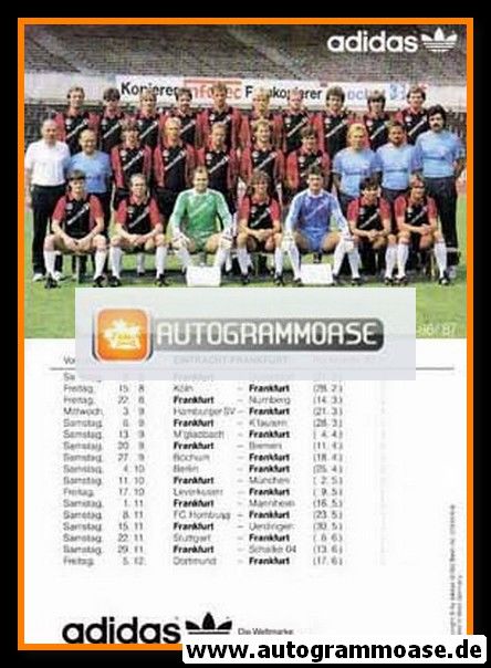 Mannschaftskarte Fussball | Eintracht Frankfurt | 1986 Adidas