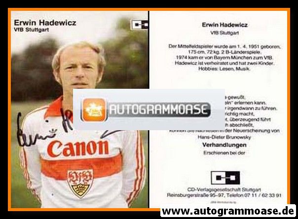 Autogramm Fussball | VfB Stuttgart | 1980 | Erwin HADEWICZ