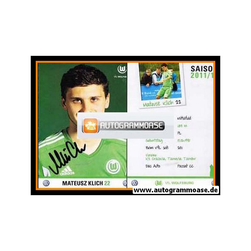 Mateusz Klich Autogrammkarte VFL Wolfsburg 2011-12 Original Signiert 